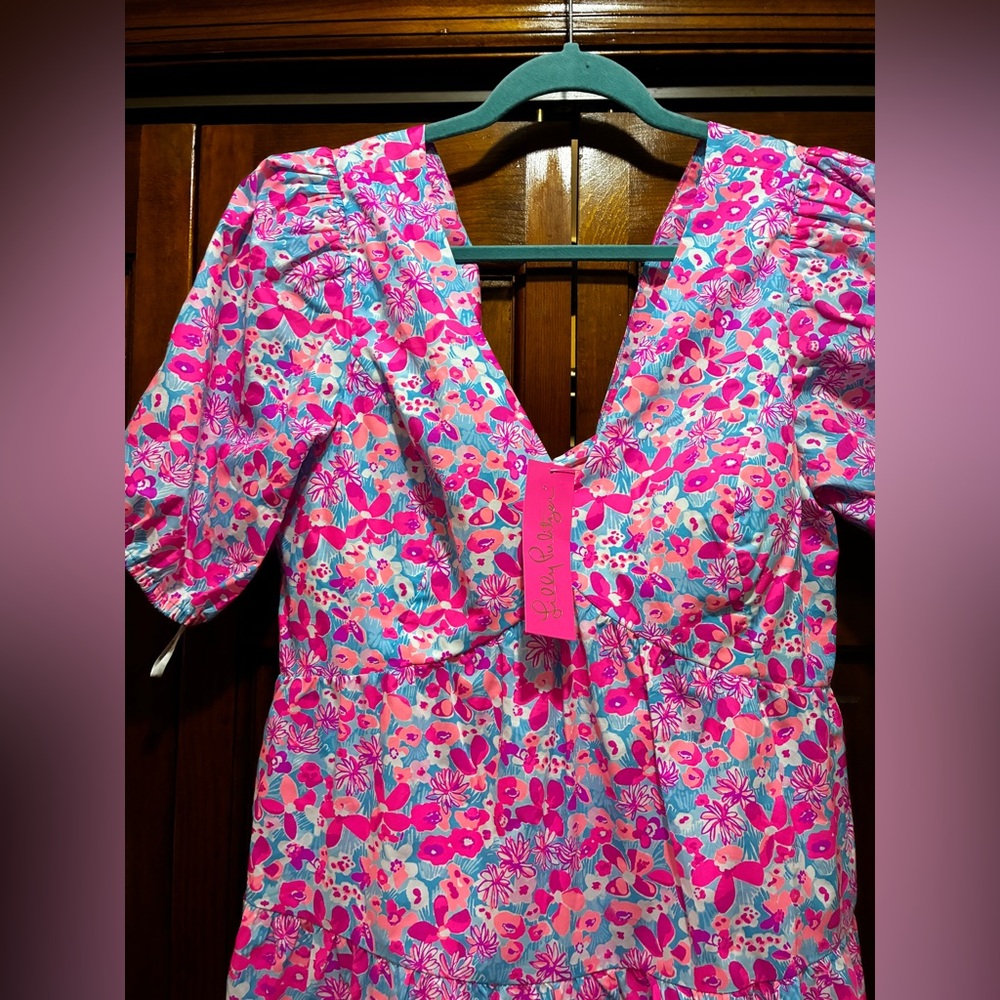 Lilly Pulitzer Aura Pink Baby Bloomer Nalani Short Sleeve Cotton Dress BNWT - Picture 2 of 8